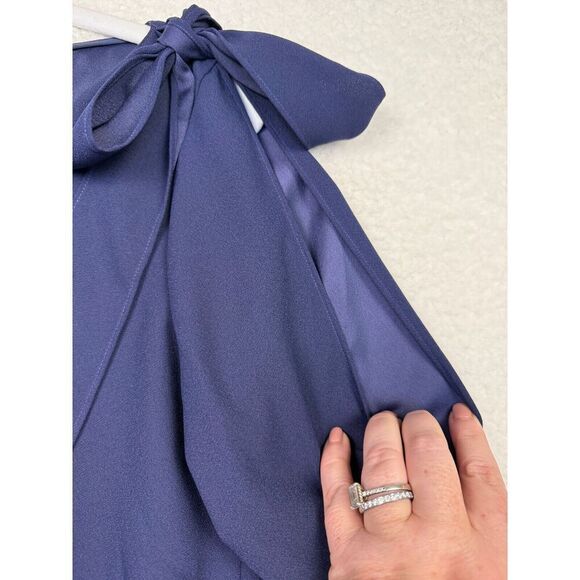 Club Monaco Navy Blouse V-Neck Bow Tie Shoulder Cold Shoulder Size Small - Picture 8 of 9